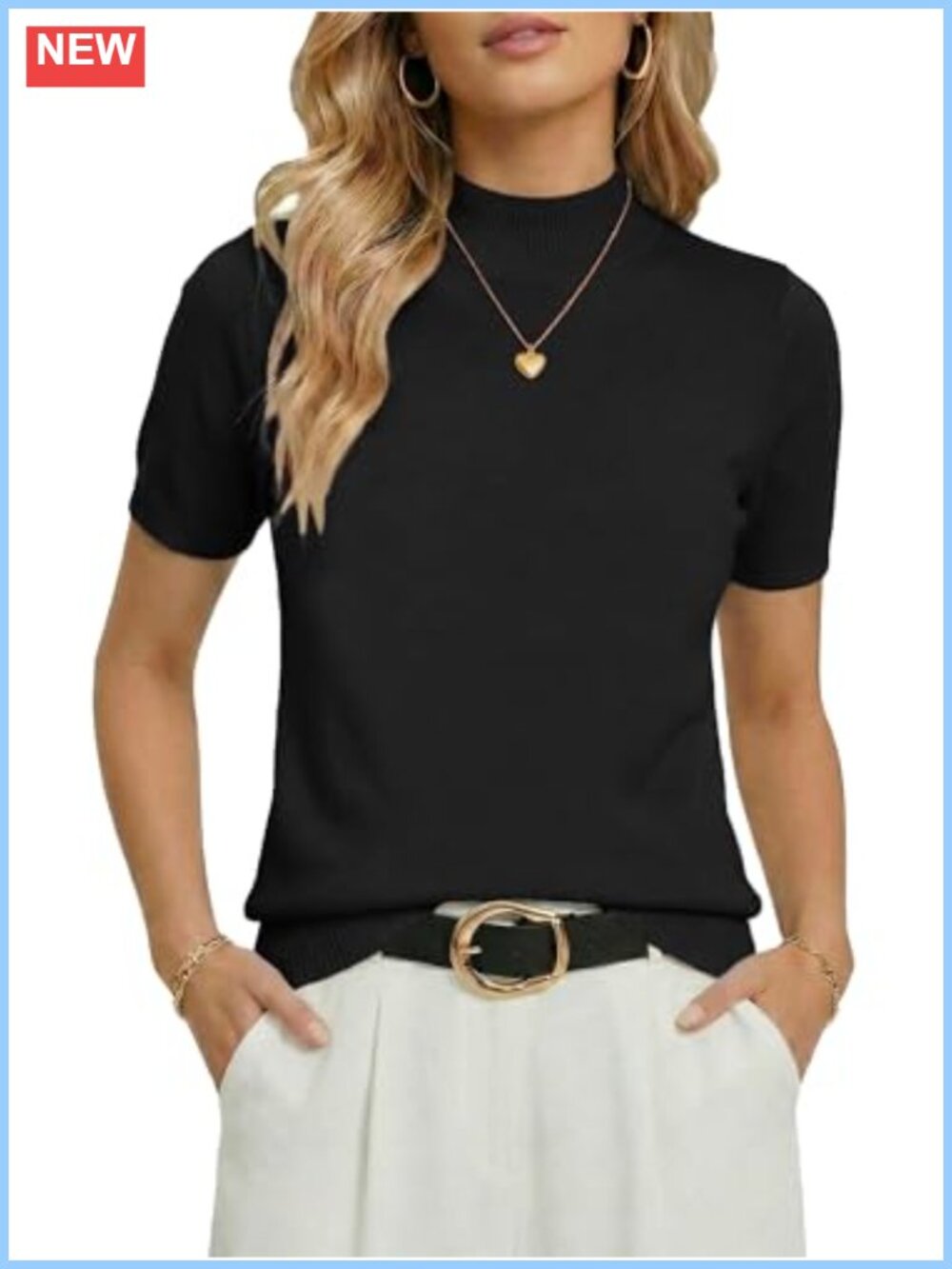 Womens Short Sleeve Mock Neck Knit Sweater Business Casual Pullover Top